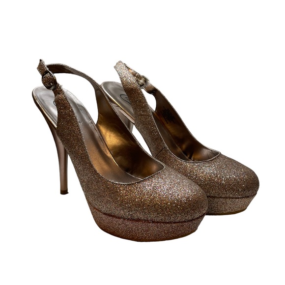 Candie's Shoes - Gold Glitter Slingback Platform Heels